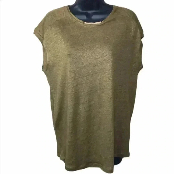 Zara Army Green Linen Blouse Size M—B2 - Picture 1 of 6